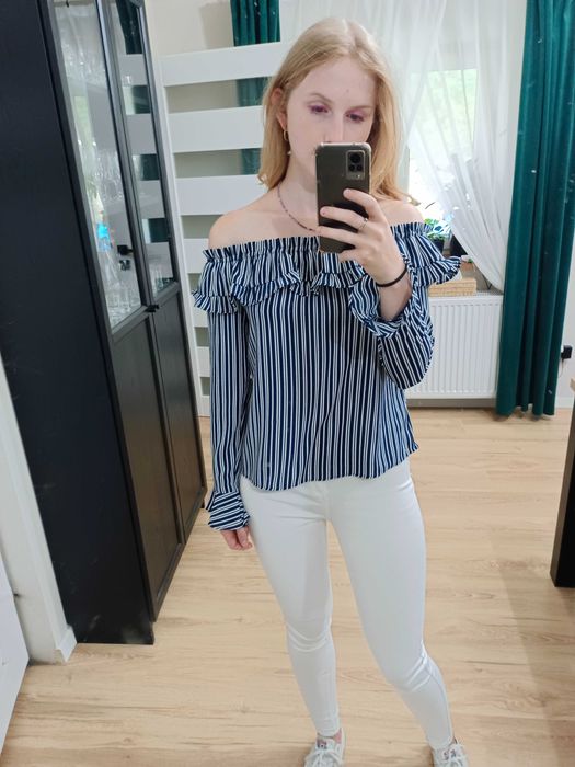 Granatowa hiszpanka w paski H&M – rozmiar 34