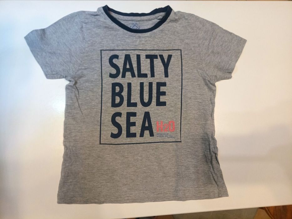 Szary dziecięcy T-shirt z nadrukiem „SALTY BLUE SEA” 122-128