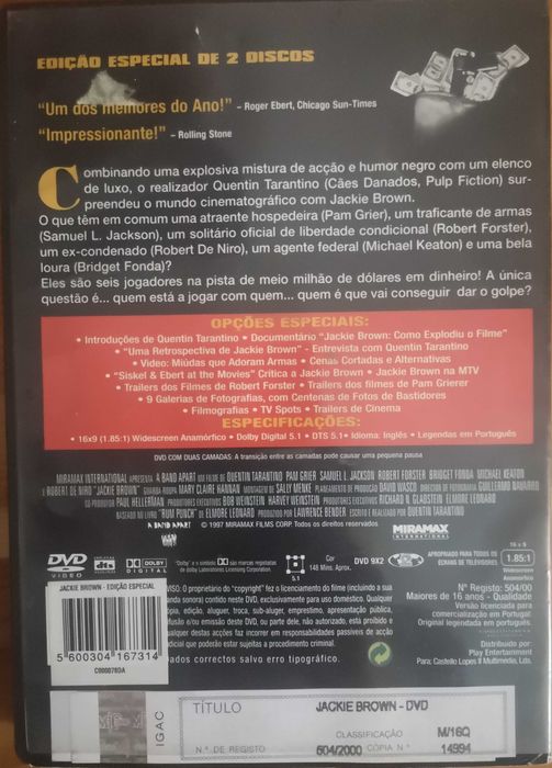 DVD "Jackie Brown" de Quentin Tarantino - Edição Colecionador - 2 DVDs