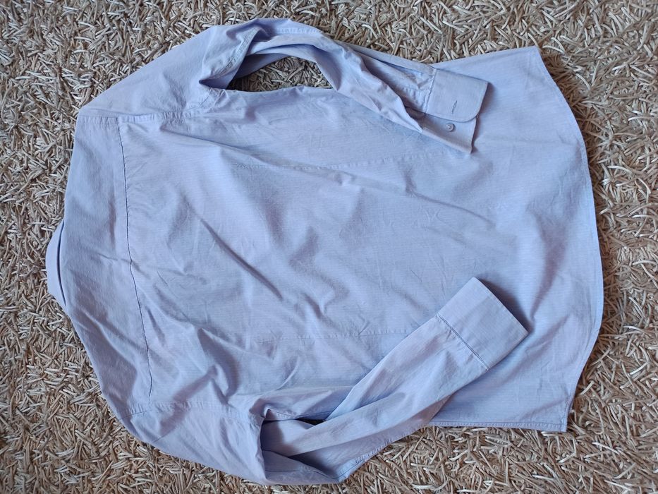 Męska koszula Wólczanka 40 niebieska błękitna tłoczony biały wzór