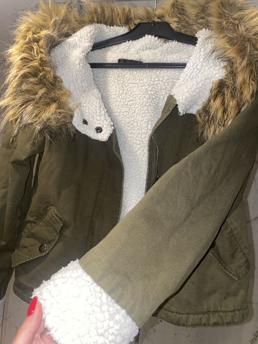 Kurtka parka khaki futro baranek S