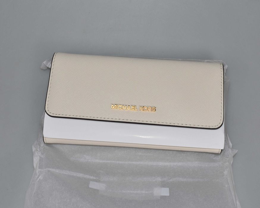 MICHAEL KORS Jet set Travel kremowy Portfel damski skórzany