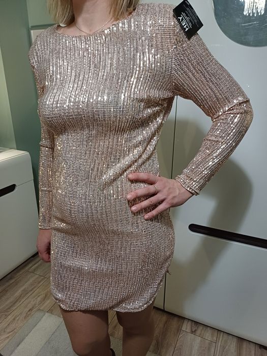 Nelly Cekinowa sukienka róż L Nowa  metką