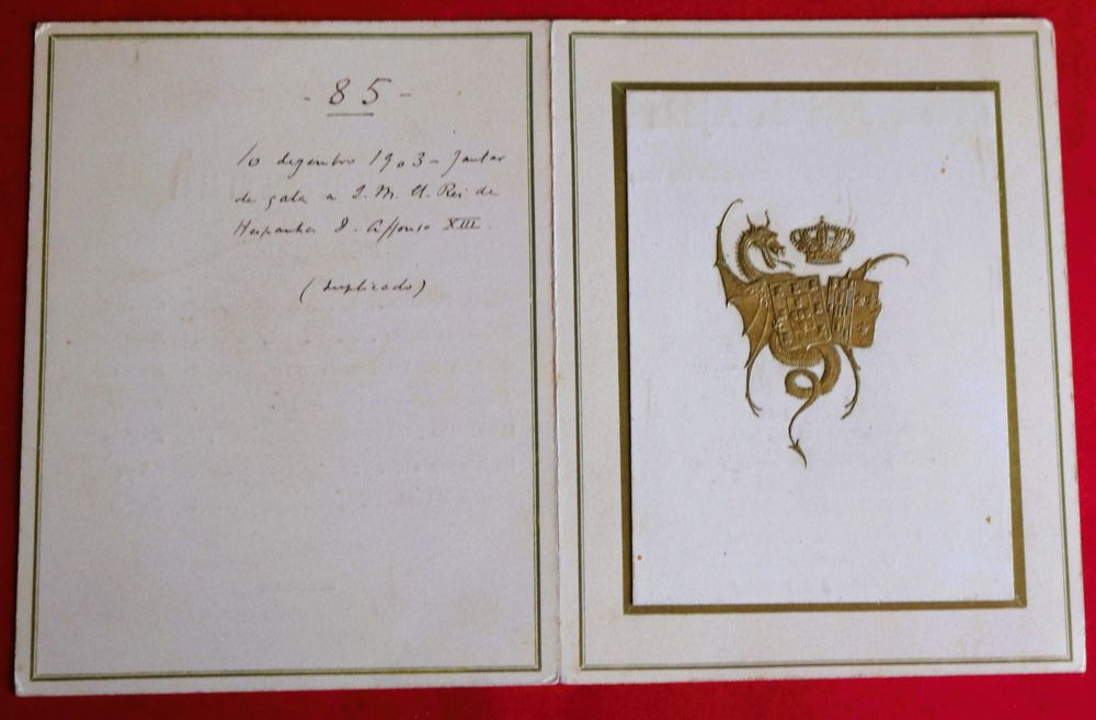 Real Paço da Ajuda menu do jantar de gala para Afonso XIII 1903
