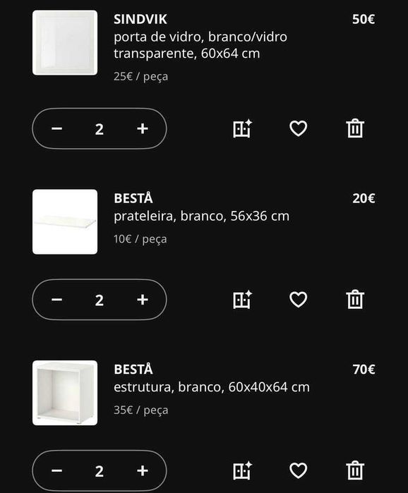 2 Móveis IKEA + Portas Vidro + prateleiras