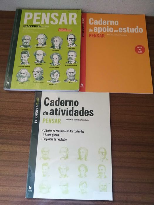 Manuais e cadernos escolares de 10.°(Geo, MACS, Fil, Esp, Ing e Port).