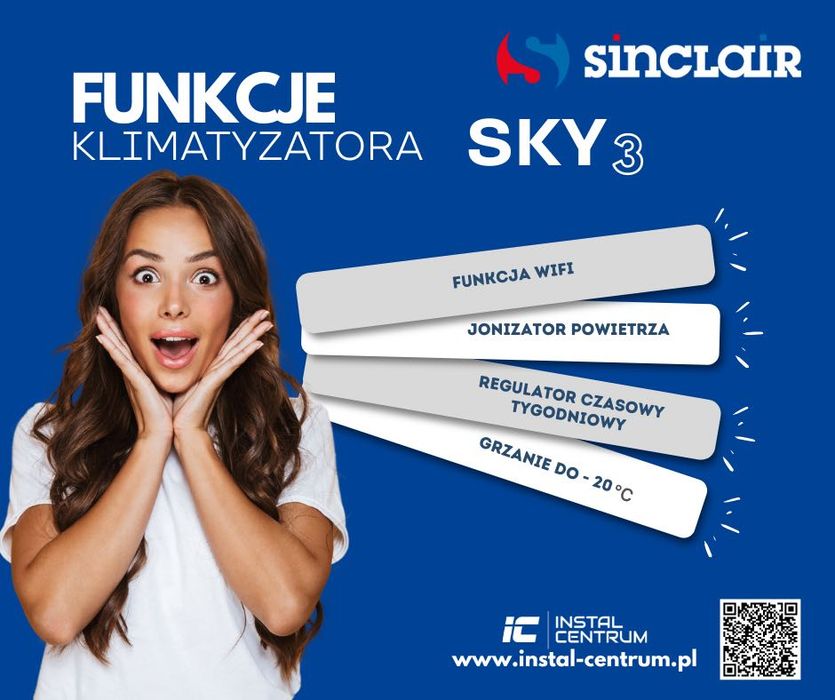 klimatyzacja SINCLAIR SKY 3,2 KW, z montażem do 45 m2