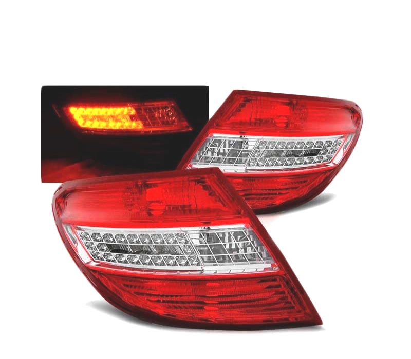 FAROLINS TRASEIROS MERCEDES CLASSE C W204 SEDAN 07-11 LED VERMELHO CRISTAL