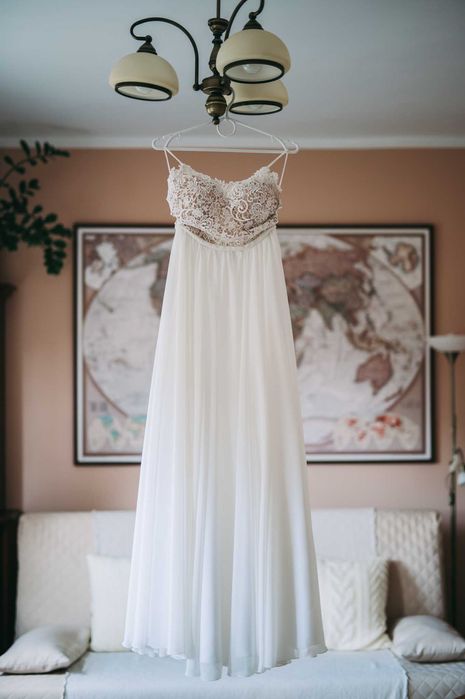 Suknia ślubna Boho, Ivory rozm. S / 34 / 36. Szyta na miarę.