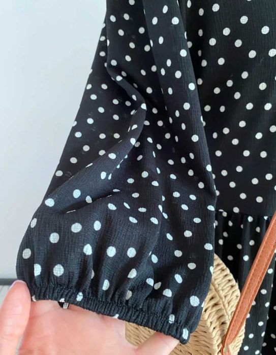 Zara czarna w biale kropki sukienka midi L/XL