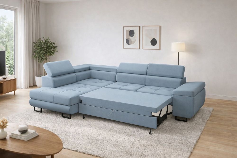 Narożnik Anton prosto od producenta regulowane zagłówki funkcja spania