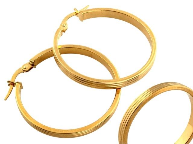 Złote kolczyki kółka koła zdobione frezowane szerokie 30 mm złoto 585