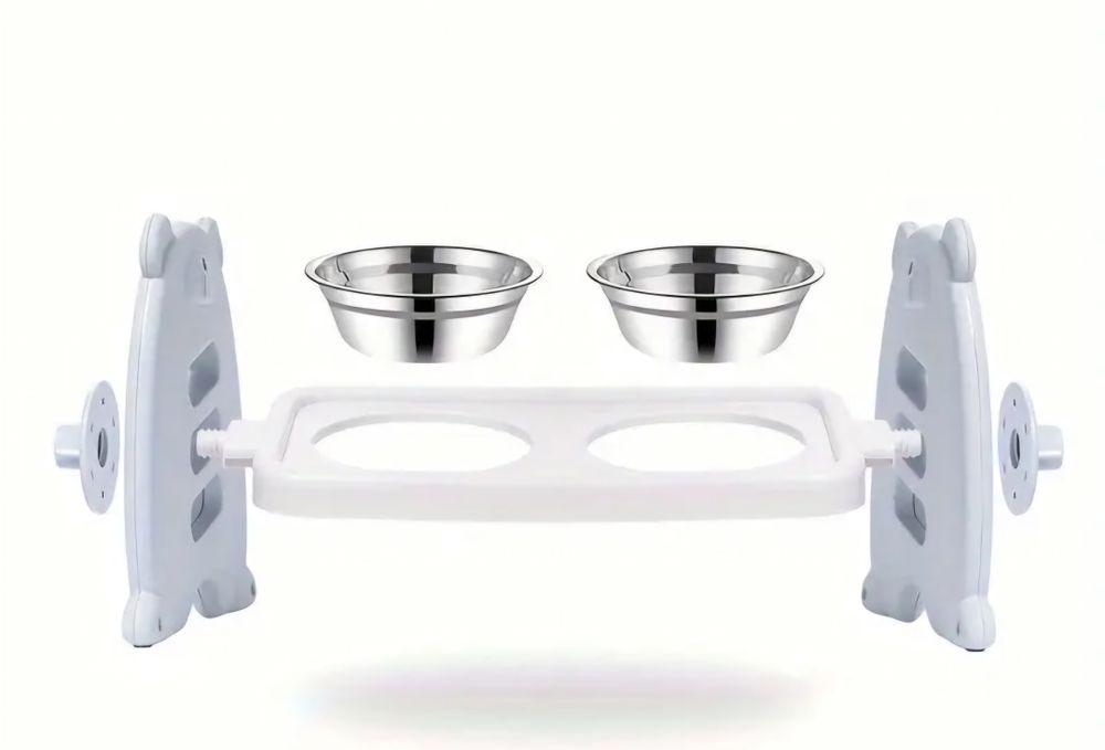 Suporte duplo com altura ajustavel para comida e agua - cao / gato