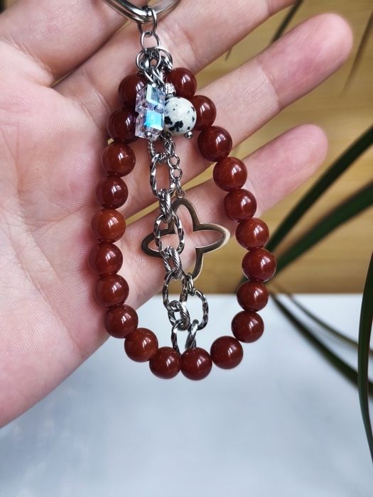 Brelok - agat, jaspis dalmatynski, stal szlachetna