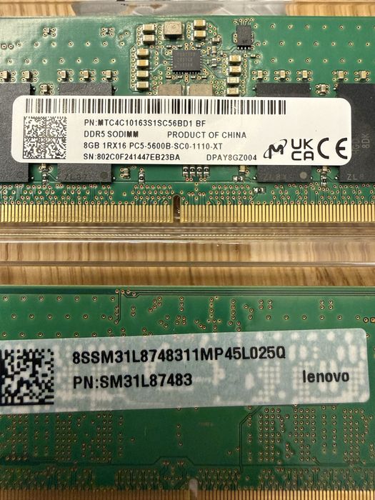 Оперативна пам'ять DDR5 16GB (2x8GB) 5600MHz Micron (для ноутбука)