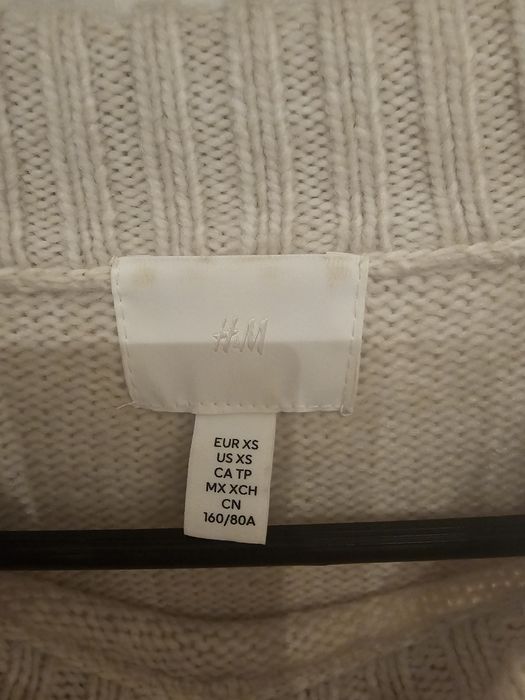 H&M Sweter damski, długi, kolor creme, rozmiar XS, loose fit