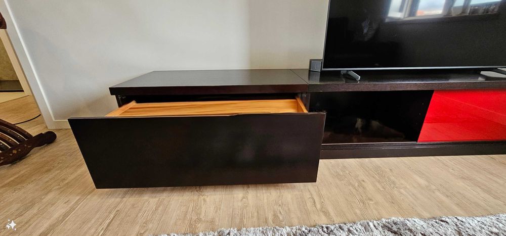Móveis de Sala Nogueira Preta c/ Vidro Vermelho – Venda Separada