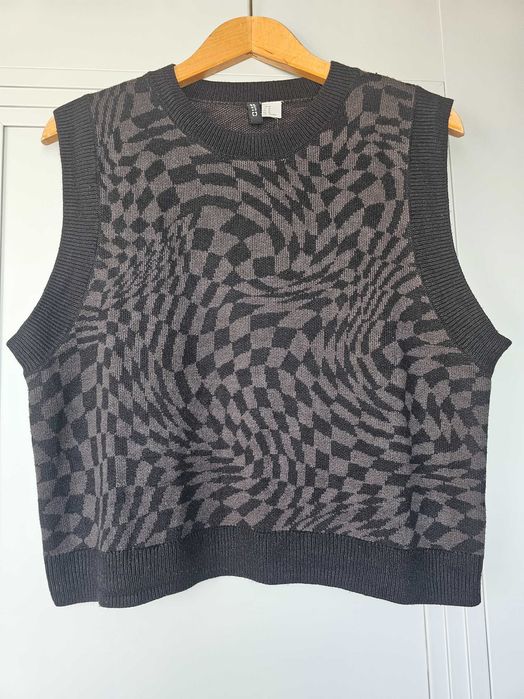 Divided By H&M dzaninowy sweter-kamizelka w kartkę iluzja