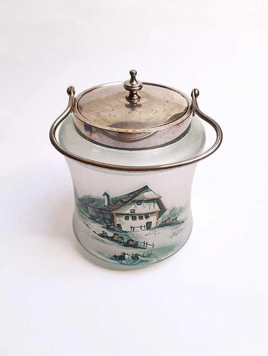 Frasco Bomboneira Vidro Fosco Vintage Boleira Campestre Pegas Metal