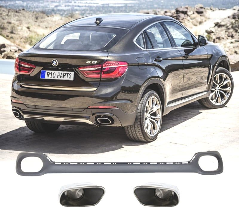 DIFUSOR BMW X6 F16 14-19 LOOK M + PONTEIRAS DE ESCAPE CROMADAS