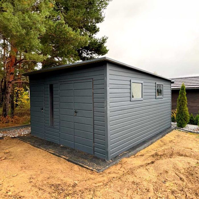 Domek ogrodowy 4×5m Okno– ciemny grafit matowy/ dodatkowe drzwi