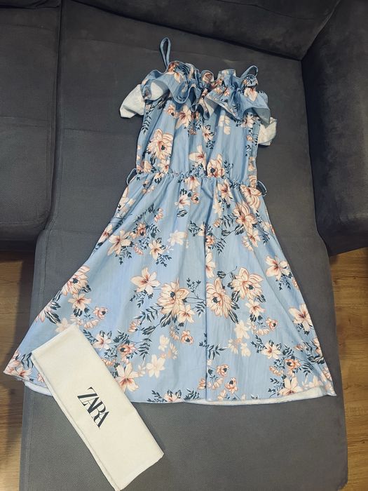 Piekna sukienka blekitna w kwiaty rozm xs