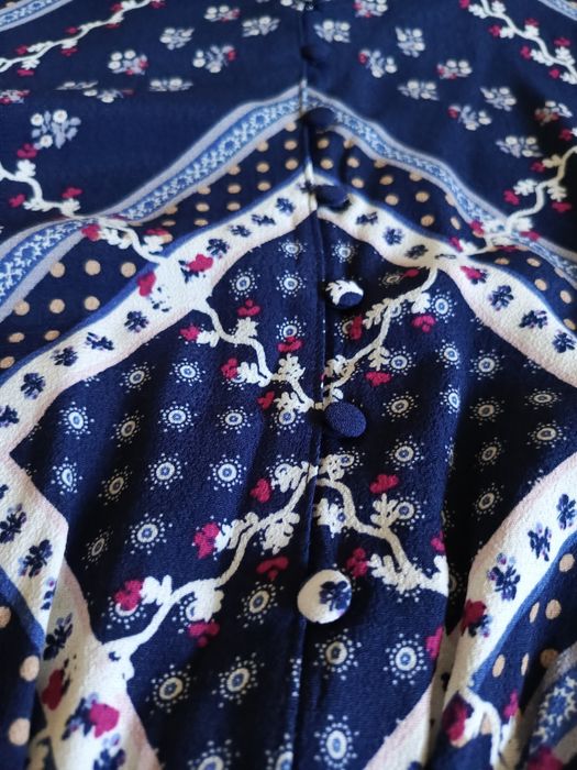 granatowa sukienka midi M&S w kwiaty geometryczna w talii elegancka 36