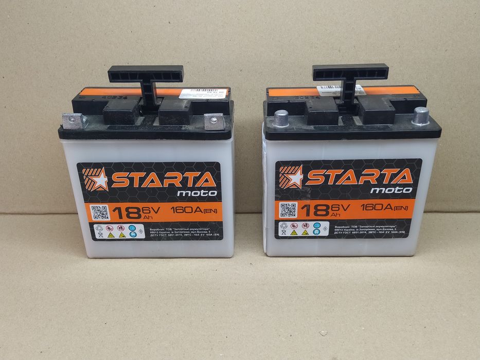 Аккумулятор мото АКБ 6V 18А, 12V 9А кислотный "STARTA"