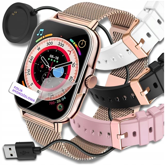 Smartwatch Damski Zegarek Polskie Menu Rozmowy Ekg Smart Watch 4 Paski