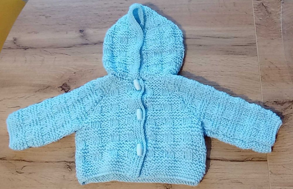 Sweter dla niemowlaka z kapturkiem, Niebieski, Hand Made