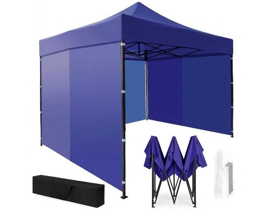 PAWILON Handlowy Ogrodowy Eventowy 3x3m + 4 ścianki AUTOMAT. - NIEBIESKI