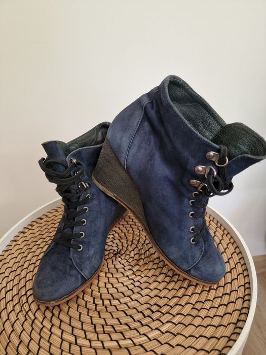 Botki/Buty skórzane na koturnie rozmiar 38