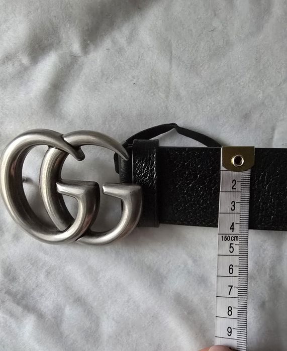 Gucci skórzany męski pasek czarny ze srebrna klamrą