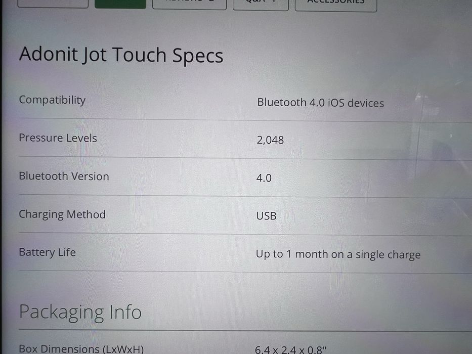 Caneta Adonit Jot Touch 4 Bluetooth Pressure Sensitive Stylus IPAD