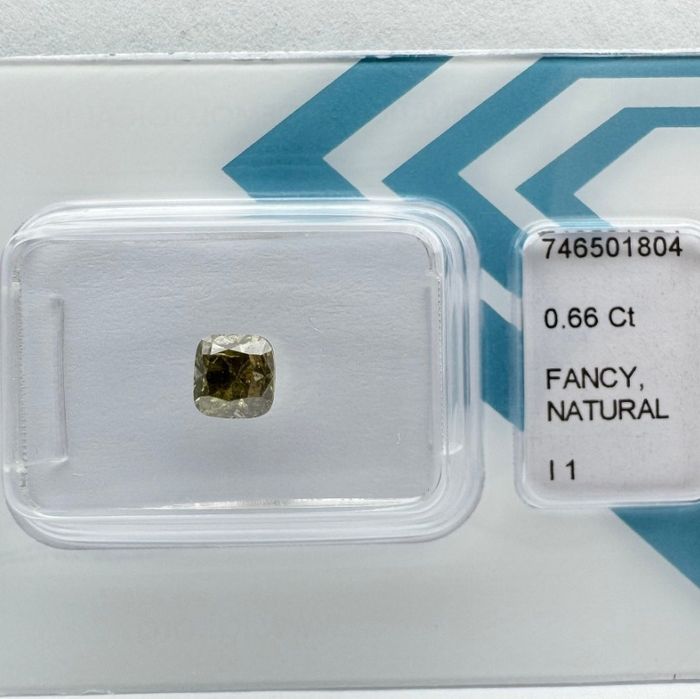 1 Diamante (natural) - 0.66 ct - Almofada - Fancy deep Verde Amarelado