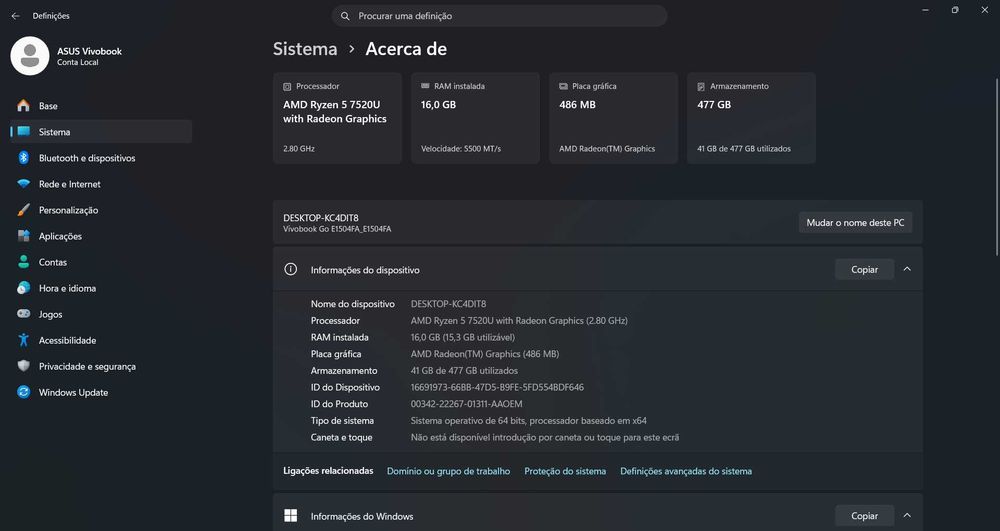 Portátil ASUS VivoBook 15.6" - Como Novo