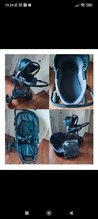 Wózek 3w1, pompowane koła, spacerówka