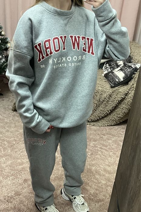 Теплий сірий костюм New York (світшот + штани)