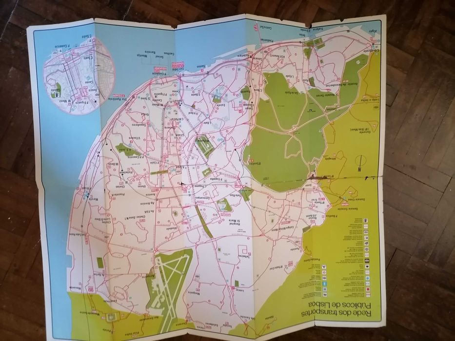 CARRIS Mapa Rede de Transportes Autocarros e Eléctricos 1990
