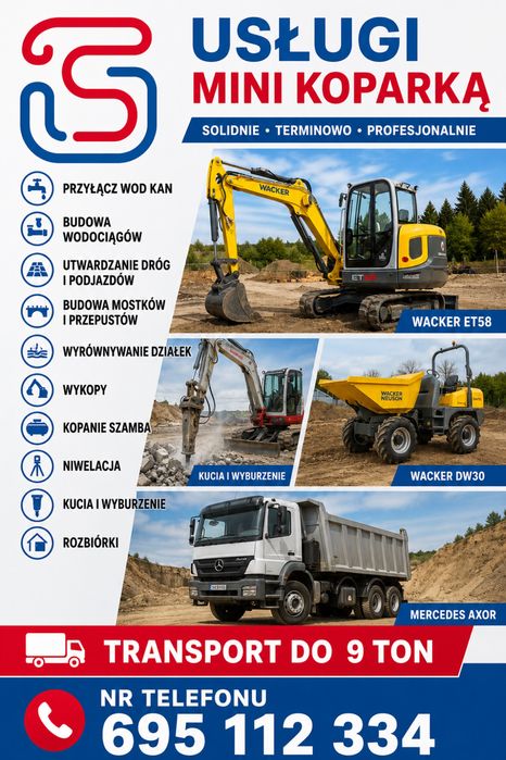 Uslugi MINIKOPARKĄ 2 i 5 ton, transport