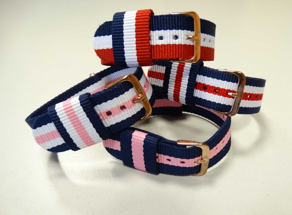 Paski parciane nylonowe do zegarka Daniel Wellington 20mm złote klamry