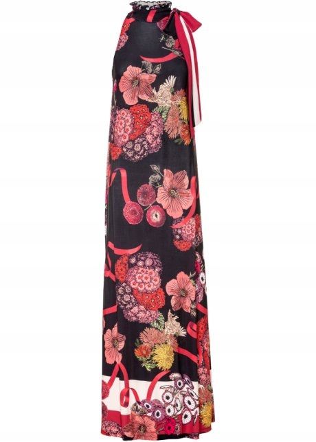 B.P.C sukienka elegancka długa nadruk wiązanie przy szyi 36/38.