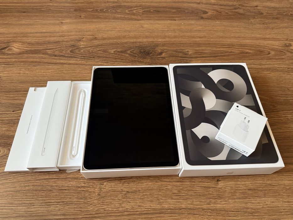 Apple Ipad Air 5 64 GB  Starlight + Apple Pencil 2 + nowy adapter, pokrowce gratis!