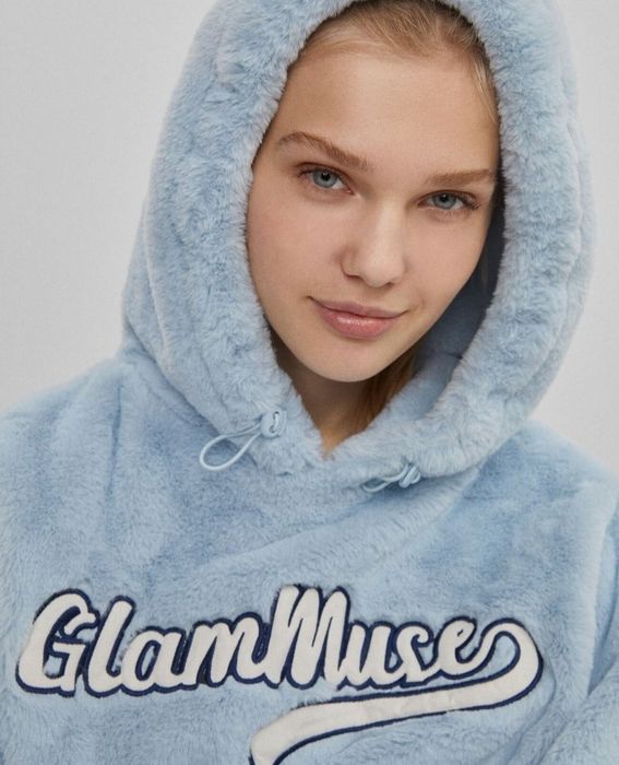 Gruba ciepła pluszowa bluza oversize Bershka M L XL