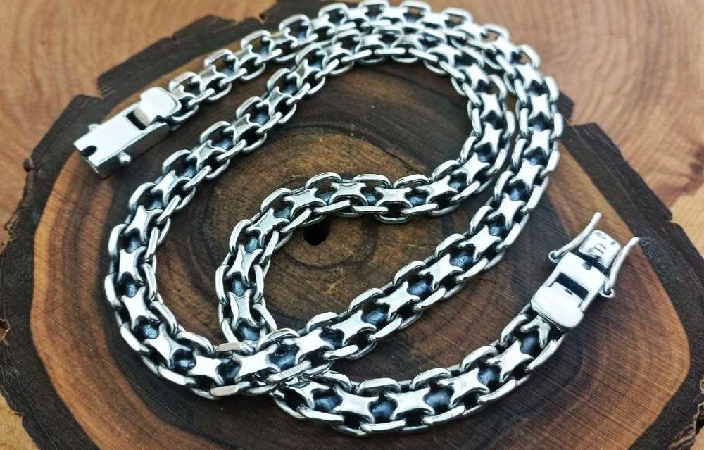 Серебряная цепочка Фараон, Двойная Якорная. Срібний ланцюг Якір подвій