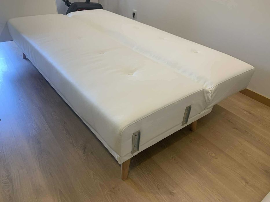 Sofá-cama Roger 3 lugares de pele sintética branco 210 cm