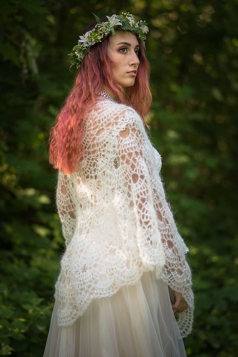 Chusta do ślubu, szydełkowa chusta handmade, narzutka ślubna, moher