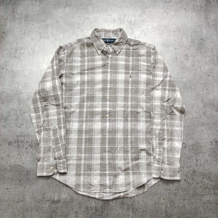 MĘSKA Elegancka PREMIUM Koszula Kratka Szaro Biała Polo Ralph Lauren