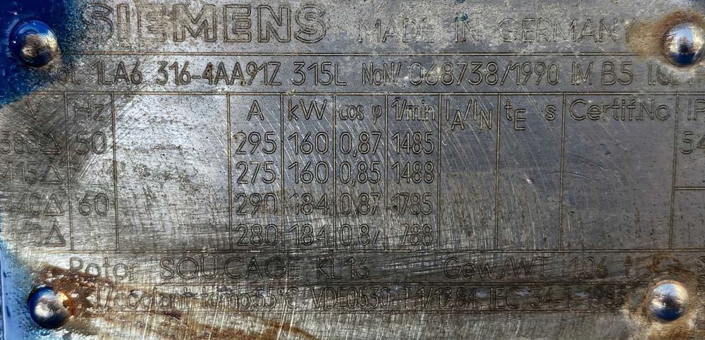 silnik elektryczny 160kW 1485obr. 3fazowy SIEMENS