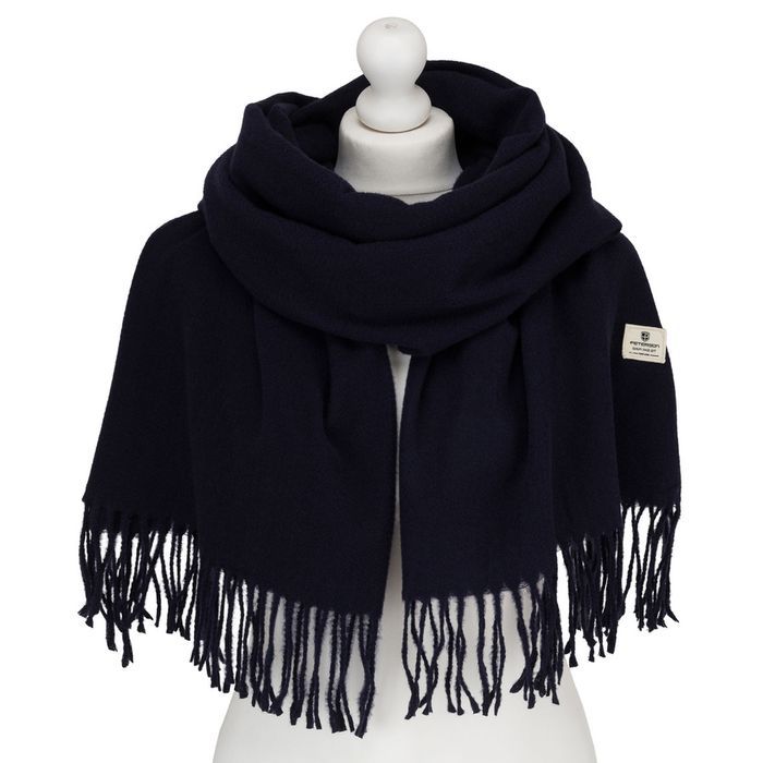 Granatowy, elegancki szalik damski z poliestru z frędzlami - Peterson